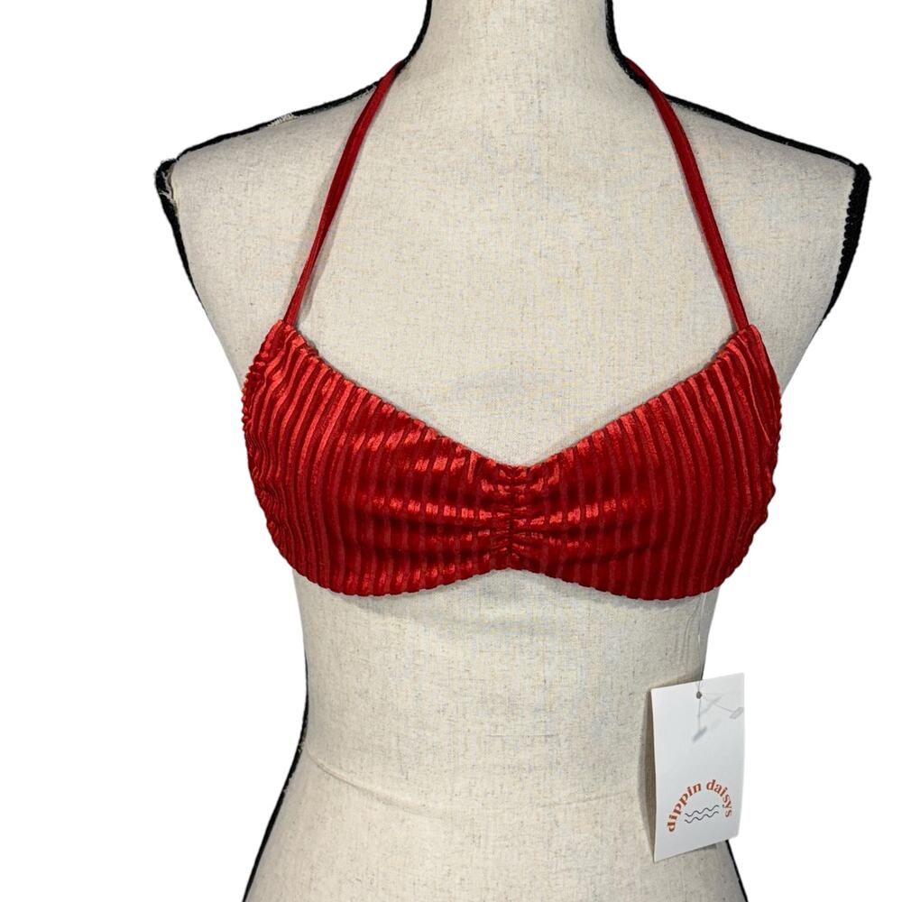 Dippin Daisy's Small Christina Tie Bandeau Bikini Top Swim Lined Wild Cherry Red